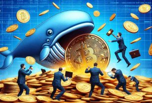 Create a creative HD image that represents the concept of whales eagerly accumulating a large amount of a generic cryptocurrency (symbolized by a coin) in response to a significant event in a litigation process specific to a certain crypto company.