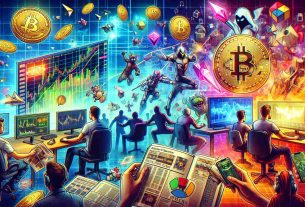 Create an HD photo that portrays the thriving scene of cryptocurrency-based gaming. The image should feature elements like screens flashing with charts of digital currencies, gamers deeply engrossed in playing, virtual game items or characters being traded as NFTs. Add elements suggesting a particular week filled with several important developments - perhaps a calendar showing a week marked by vibrant highlights, newspapers or website headlines projecting significant news, and so on.