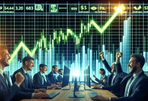 Realistic HD photo of a positive surge in the market as a prominent figure in a major crypto organization steps down. The image illustrates charts with rising green bars, indicators glowing, and excited people on the trading floor.