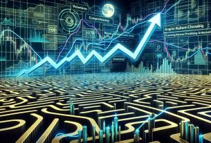 Create a realistic high-definition image that communicates the concept of the prospects of XRP's rally amidst market uncertainties. Visualize a series of upward-curving lines on a graph, symbolizing XRP's potential rally. The background should depict a compromising and confusing labyrinth to represent market uncertainties. Include various chart indicators and lines of trend in the graph such as candlesticks, volume indicators, moving averages, and Fibonacci retracements to give it a comprehensive look.