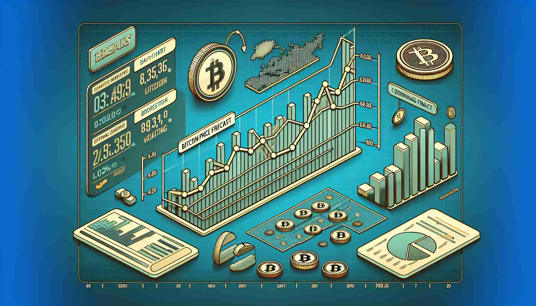 Generate a realistic HD image of a financial analysis graph indicating 'Bitcoin Price Forecast'. The graph should demonstrate a trending line showing the possibility of a mild correction in bitcoin's future prices. Elements like bar charts, line graphs, axes with labeled numbers, and a heading named 'Bitcoin Price Forecast' are needed.