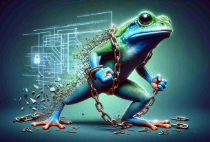 A realistic, high-definition illustration of a metaphorical frog character unchained, associated with innovation in technology space, particularly involving Layer-2 Blockchain. The frog is depicted with chains shattered around, symbolising its liberation, while complex cryptographic keys and codes appear around it, highlighting the groundbreaking aspects of a Layer-2 Blockchain system.