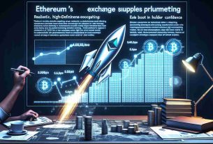 A realistic, high-definition infographic depicting the concept of Ethereum's exchange supplies plummeting, signaling a potential boost in holder confidence. The infographic should include a detailed chart or graph illustrating the decrease in supply, associated statistics and legible labels. Also represent a metaphorical image of a rocket launching upward to symbolize the boost in holder confidence.