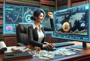 A highly detailed, realistic image portraying the theme of Triumph Over Adversity in the digital age. Depict a South Asian lady financial advisor in professional attire, sitting behind a computer screen filled with stock charts, cryptography symbols, and Bitcoin logos, indicating recovery of stolen Bitcoin. She has a triumphant smile on her face and her hand on the mouse, pointing towards the recovered data. The room should reflect a professional environment with various financial paper works and books around her.