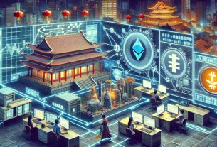 A high-definition realistic image set in Taiwan, showing the progress of Blockchain technology. Fill the scene with signs of technological advancement including data centers, people working on computers, and digital screens displaying cryptocurrency charts, specifically tether. Also include traditional motifs and landmarks of Taiwan to accentuate the location.