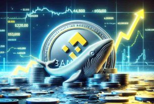 Generate a high-definition, realistic image representing the concept of a Binance Coin gaining momentum, as a result of whale accumulation, with steady crypto development. The scene should include symbolic elements such as a silver coin embossed with the Binance logo, an increasing pricing graph, a giant whale implying whale accumulation, and digital elements illustrating ongoing technological advancement. Please ensure that it does not include any actual currency or any real people.