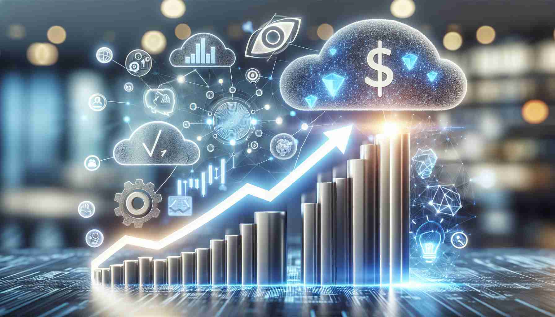 Realistically detailed image portraying the concept of online retail giant ascending to a $2 trillion valuation amidst growth in the fields of Artificial Intelligence (AI) and cloud computing. Depict an upward graph or chart to represent the surge in valuation, with symbolic elements such as clouds and AI-related icons integrated into the design, all against a professional and smart financial background.