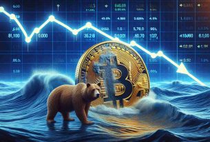 A high-definition, realistic image representing recent cryptocurrency trends. The concept is centered around the market turning bearish (depicted as a bear figure) as a result of a dip in Bitcoin. Visualize a stock-market style line chart dominated by a falling trend line, signifying a decline. A gold Bitcoin coin could be depicted that has part of it submerging into a sea of digital data waves, symbolizing the 'dipping' of Bitcoin, while a bear figurine stands on the shore, watching the scene.