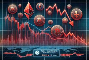 Illustrative visualization of a significant downturn in the cryptocurrency markets; symbols for multiple cryptocurrencies such as Bitcoin, Ethereum, and Ripple are in the red. Charts show steep, downward trends. A ticker or news banner running at the bottom reads - Total Liquidations: $207 Million in just 24 hours. The depiction emphasizes a sense of chaos and urgency similar to traditional stock market crashes.