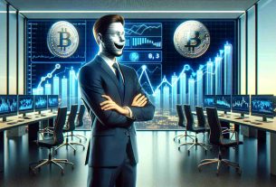 Realistic HD image of a professional corporate CEO in a business suit, standing confidently in a modern office environment filled with digital screens showing increasing graphs of a virtual coin, symbolizing the surge in meme coin's interest.