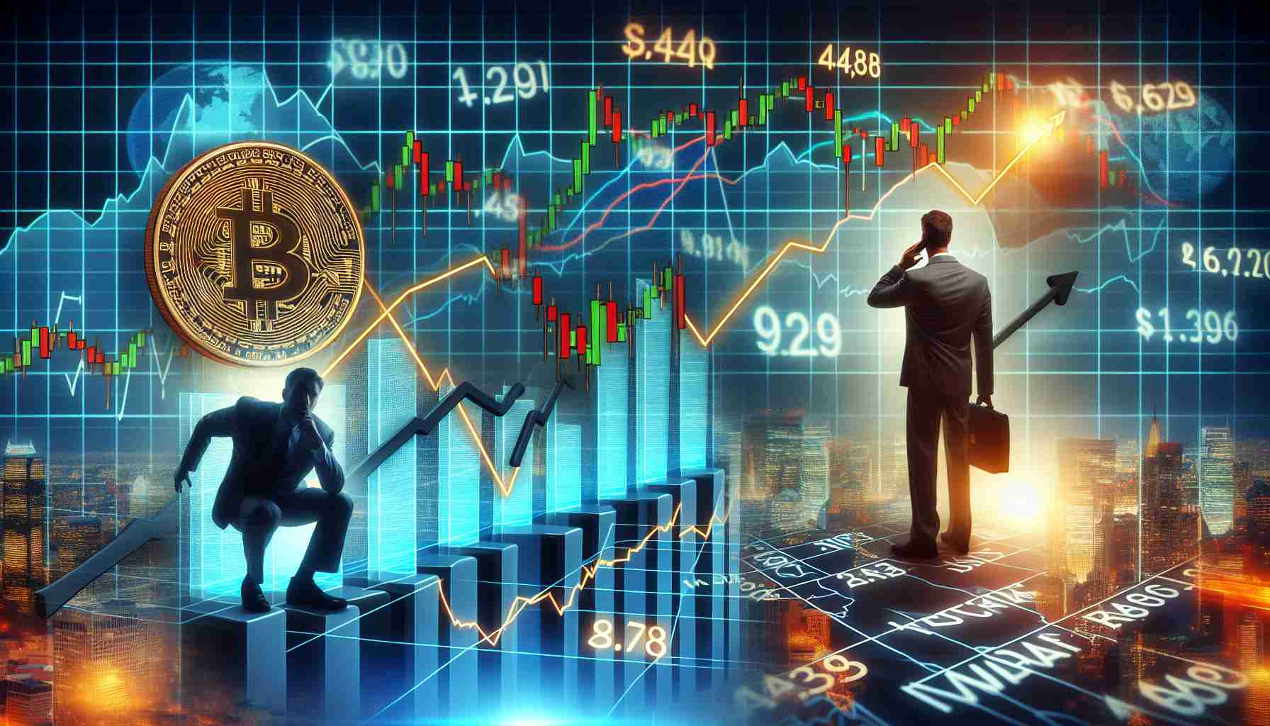 A high-definition, realistic image that represents the concept of Nasdaq outpacing Bitcoin. The image could include a graph with an increasing trend line for Nasdaq and a stagnating or falling trend line for Bitcoin. Also, include depictions of traditional tech stocks symbols in the background with anxious investors analyzing the graph.