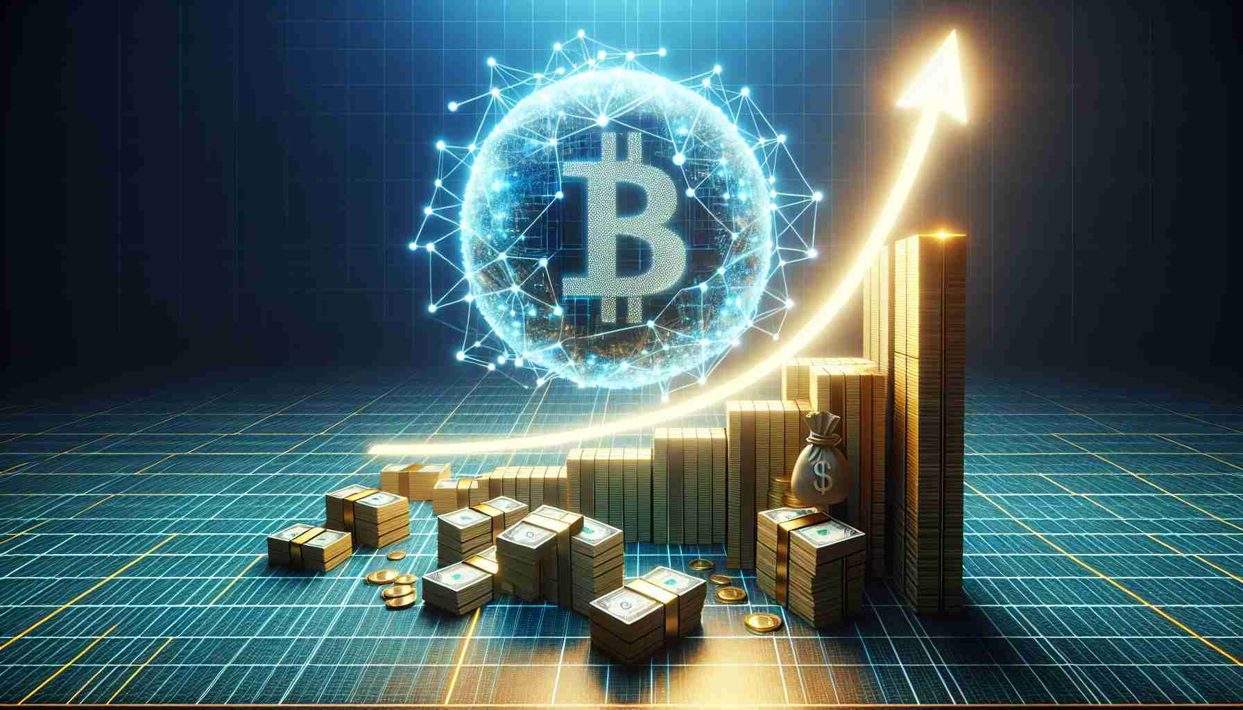 A high-definition, realistic image demonstrating the concept of the 'Fantom Foundation' pledging a considerable sum of $120 million dollars in order to stimulate the increase in growth of a 'Sonic Blockchain'. Visualize this as a symbolic graph showing the trajectory of the Blockchain's growth, with stacks of money indicating the investment made to boost this growth.