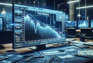 An ultra-high definition image depicting a graphical representation of a significant drop in cryptocurrency investments following a hypothetical Federal Open Market Committee (FOMC) meeting. The scene includes a detailed line graph on a digital screen, illustrating a steep downward trend 'post-meeting'. The surrounding environment speaks to a heavy investment atmosphere, perhaps a home office with high-end equipment, financial documents scattered about, and screens displaying additional financial news and performance data.