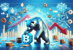 Generate a HD photo illustrating the concept of a bearish market trend influencing Chainlink cryptocurrency. The picture should convey the struggle of Chainlink amidst these market conditions. Consider using symbols and elements associated with finance, like descending graphs, downtrend arrows, and bear icons, as well as representations of Chainlink, like its logo, placed in a situation of difficulty or tension. The overall mood of the image should reflect the uncertainty and challenge of a market downturn, but maintaining a professional and realistic feel.