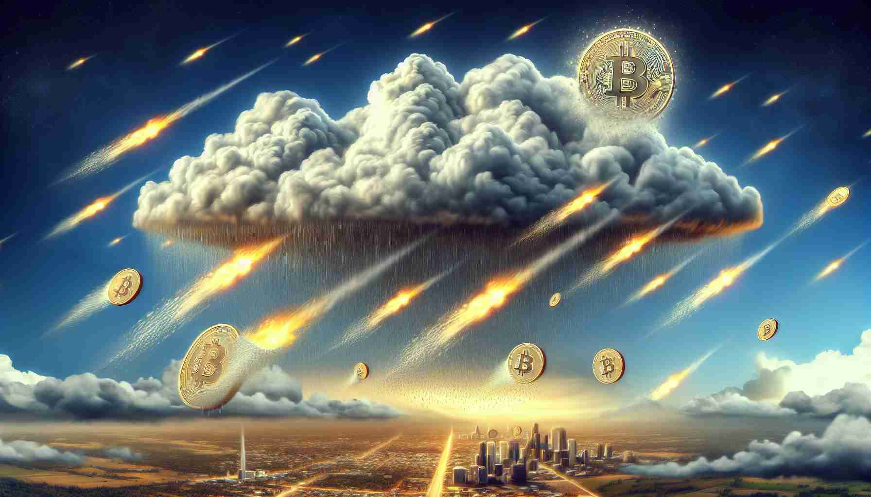 Realistic high-definition image illustrating the metaphorical concept of 'Crypto Melodrama': prominent people contributing to cryptocurrency market changes with the use of hypothetical meme coin movements. Picture this as an abstract representation of clouds moving in the metaphorical cryptocurrency sky, with coins raining down like meteor shower, thus shaking the overall economy of the digital crypto-market.