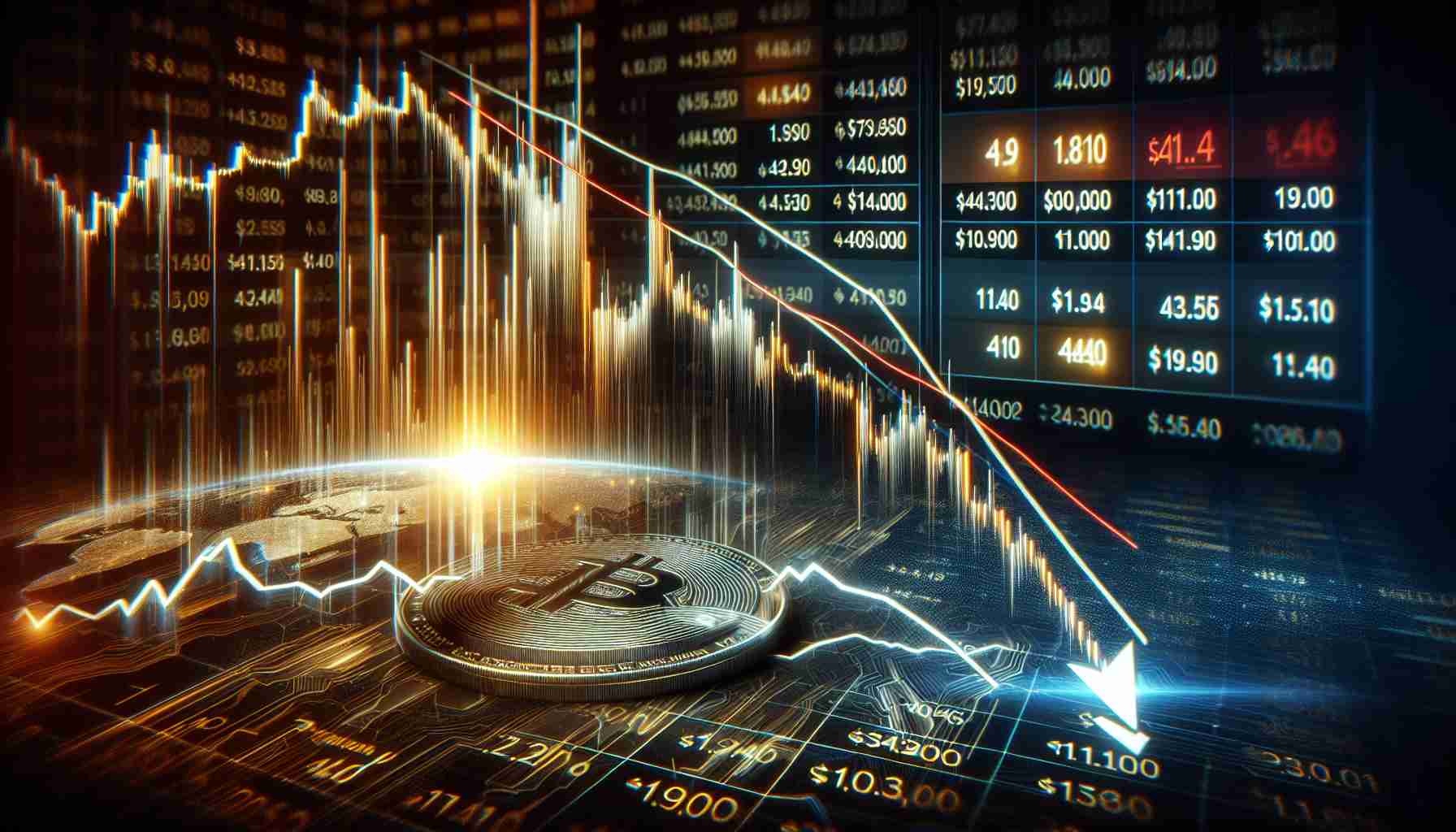 A realistic high-definition image illustrating the market challenges of a hypothetical cryptocurrency named Solana, visualized as a steep dip below the marker of $140. This can be represented by a dynamic graph with a dramatic downtrend line, clearly falling under the $140 mark. The chart can be placed against a complex financial backdrop with numbers, arrows and other trading indicators adding to the image's intricacy.