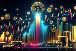 Generate a visual representation of a popular cryptocurrency market experiencing a notable uptrend, despite incoming challenges from a plethora of alternative digital currencies. Include various digital symbolic elements to denote market upswing, with the backdrop of a rising graph. Over this graph contrasting colors should be used to indicate competing altcoins. Emphasize the rise of the central cryptocurrency through use of a tall, glowing peak on the graph. Decouple it visually from the rest through creative use of color and light, thus conveying its prosperity amidst the tough competition.