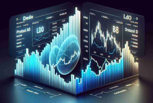 Generate a realistic, high-definition image of two contrasted charts, symbolizing the market performance of two different DeFi protocols. The first chart is marked 'Protocol A' and shows steady growth, symbolizing Lido's performance, while the second chart, denoted as 'Protocol B', shows diverse fluctuation, representing MakerDAO's performance. The overall style should be crisp and business-like, with each chart displaying distinctive colors and clear, legible labels.