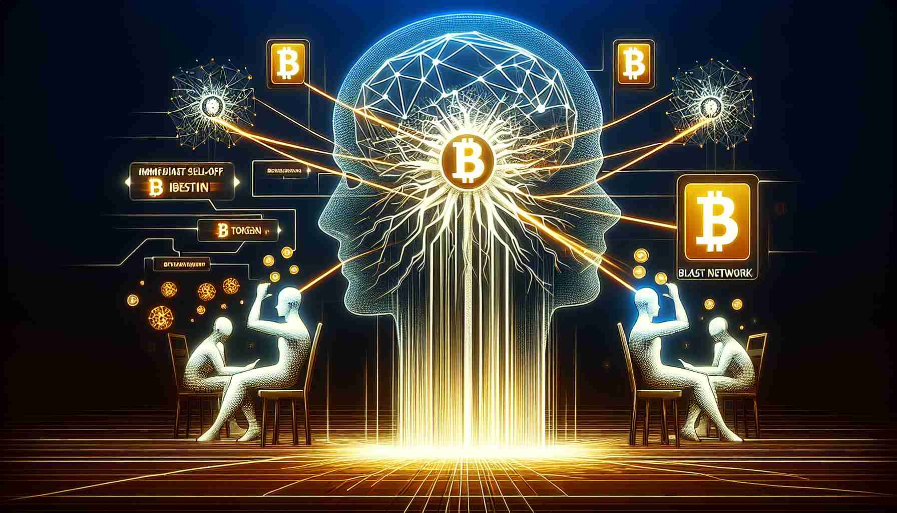 Generate a realistic, high-definition graphic representation of a cryptocurrency network titled 'Blast Network' experiencing an immediate sell-off of its tokens, despite a considerable giveaway of these tokens. This image should symbolically represent the immediate sell-off phenomenon and the token giveaway, but without personifying any specific individual or person.