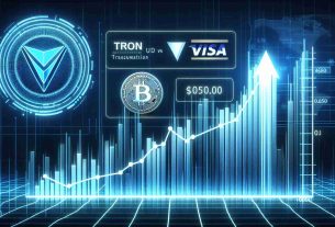 Generate a realistic HD image that visualizes the statistic of cryptocurrency TRON's USDT gaining ground over Visa in daily transaction volume. The image should contain sleek digital aesthetics with sharp lines in shades of futuristic blue. Intuitively show the transaction frequency comparison using two distinct graphical elements – one representing TRON's USDT, a potent cryptocurrency; and the other representing Visa, a traditional financial service. Avoid logos or brand symbols. Present the digital currency transactions as a rising surge, while Visa's usual dominance is subtly depicted as steadying or even falling.