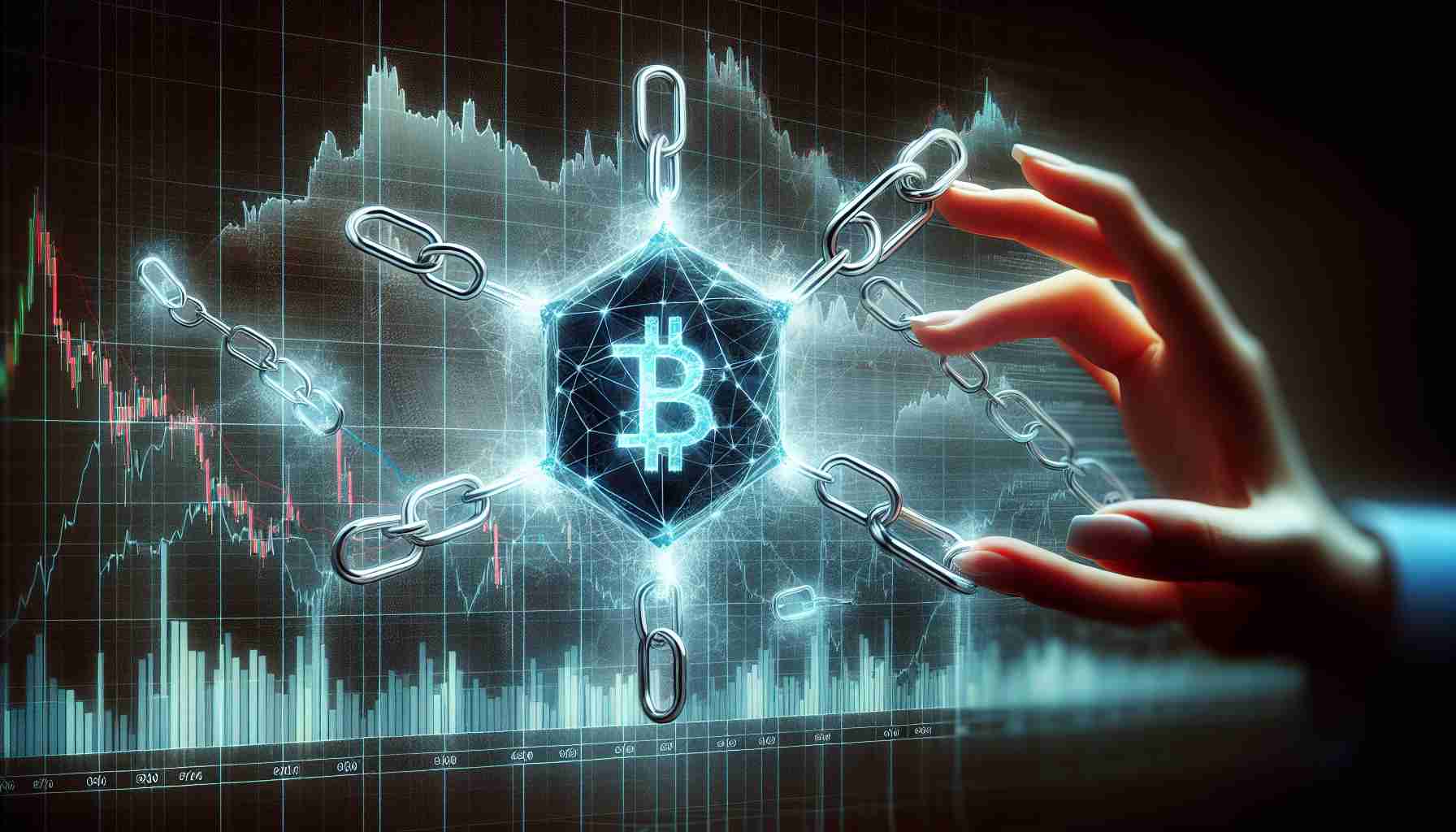 Realistic HD image representing the dilemma of Proof of Stake (PoS) network systems in the face of non-staking Exchange Traded Funds (ETFs). Perhaps this could be presented as a fluctuating stock market graph with evident lows and highs, overlaid with abstract images of a computer network (to symbolize the PoS network) and a cancelled or broken chain link (to denote the disruption by non-staking ETFs).