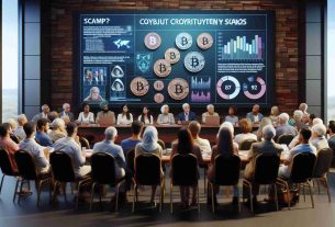 Realistic HD photo of a meeting in Florida where people discuss strategies to combat cryptocurrency scams, with a specific focus on protecting the senior community. The room is filled with diverse individuals—Middle-Eastern women, Caucasian and Black men—who are all passionately involved in the discussion. On a large screen at the front of the room, there are presentations related to the topic. Visual aids such as pie charts and graphs showcasing the impact of these scams in the state abound, helping to emphasize the urgency of the subject.