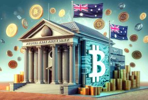 A high-definition, realistic illustration showcasing a scene where a prominent Australian bank, represented by a typical banking architecture, is investing in a cryptocurrency custody firm, indicated by an emblem of blockchain technology or cryptocurrency. The architecture of the bank is grand and traditionally Australian, while the crypto firm is depicted with modern, innovative elements. Between them is a symbolic representation of an investment being made, perhaps dollars turning into bitcoins.