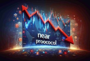 An HD quality, realistic illustration depicting the metaphorical concept of the NEAR Protocol experiencing a bearish shift. This can include visual representations of traditional technical indicators such as falling price charts, red arrows and numbers to symbolize a market downturn. The name 'NEAR Protocol' should appear prominently, reflecting the subject of the concept.