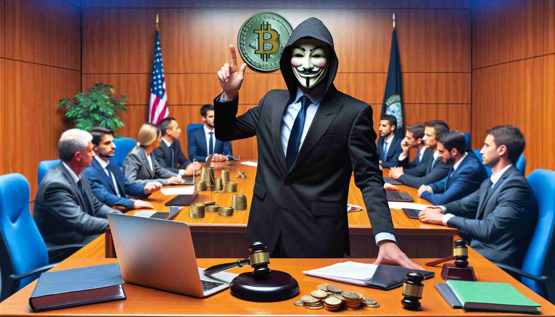 Realistic HD photo of an anonymous accomplished lawyer bidding farewell to a group focused on cryptocurrency regulations within a governmental financial oversight organization