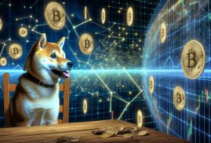 Generate a high-definition, hyperrealistic illustration of a Shiba Inu dog, acting as a metaphorical observer, witnessing an unprecedented movement of abstract tokens, representing cryptocurrency transactions. The scene ideally captures the concept of dynamic shifts in the crypto market.