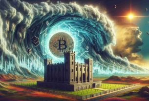 An HD image embodying the concept of resilience in the financial market, represented by a large establishment's Bitcoin Trust, as the market anticipates the introduction of Ethereum ETFs. Picture it as a massive, fortified structure (symbolizing the Bitcoin Trust), unfazed by the winds of change, set against a backdrop of a dynamic, swirling market storm possibly indicating the upcoming Ethereum ETFs.