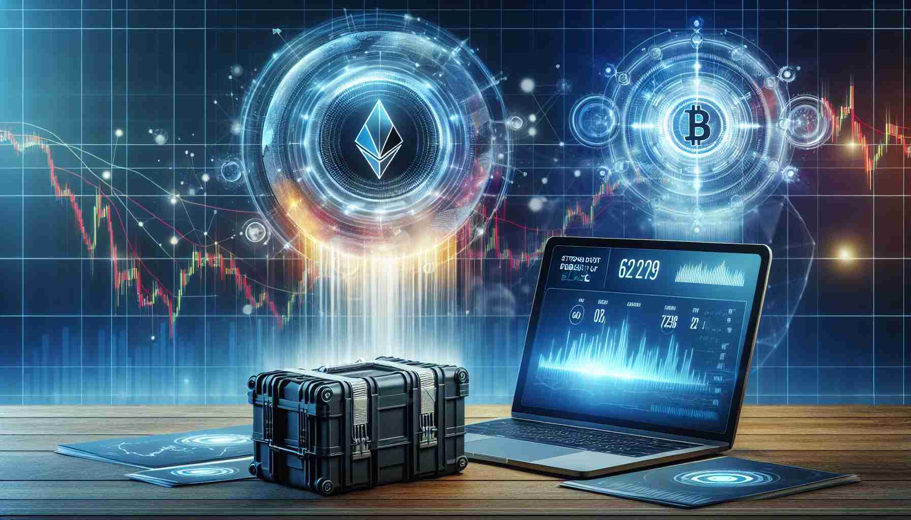 Generate a realistic high definition image representing a strong debut of a Blast Airdrop. In the background, display a network chart showing an overall dip in Total Value Locked (TVL).