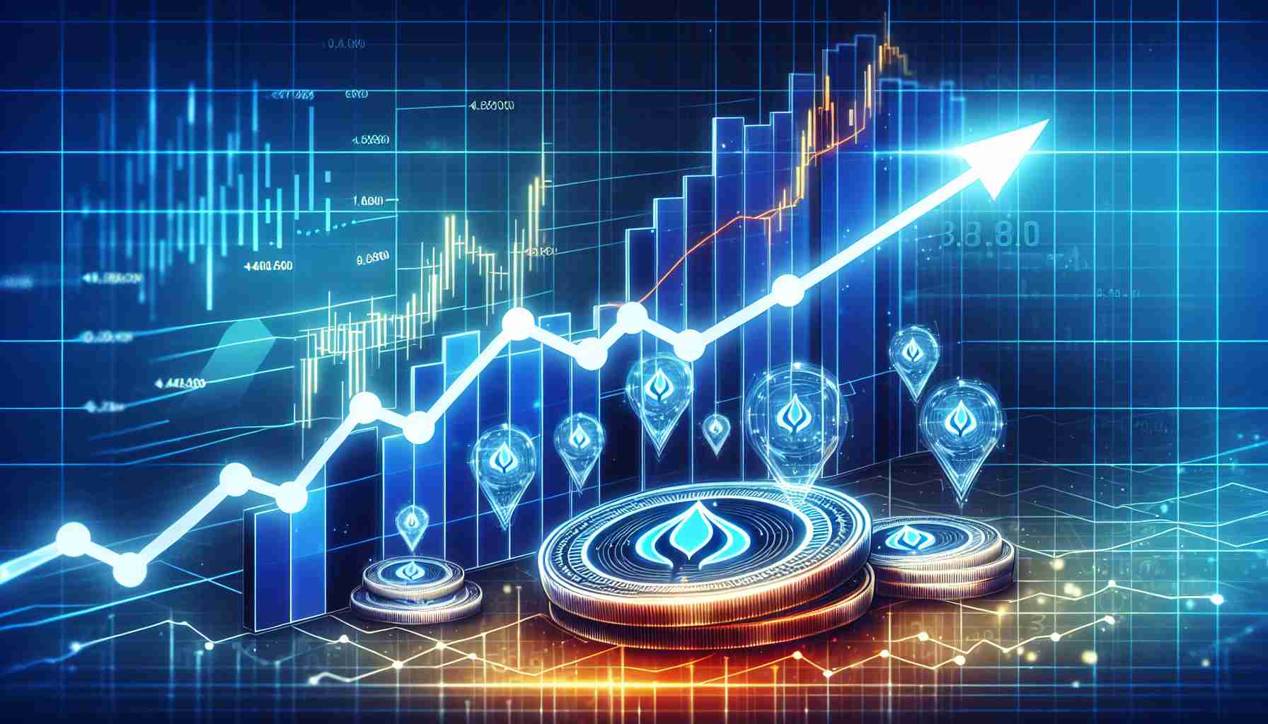 Generate a realistic, high-definition image that visualizes the concept of rising confidence in the market engagement of the digital asset named Solana. The image could include a line graph that shows an upward trend, representing market confidence, with digital icons representing Solana positioned strategically on the graph.