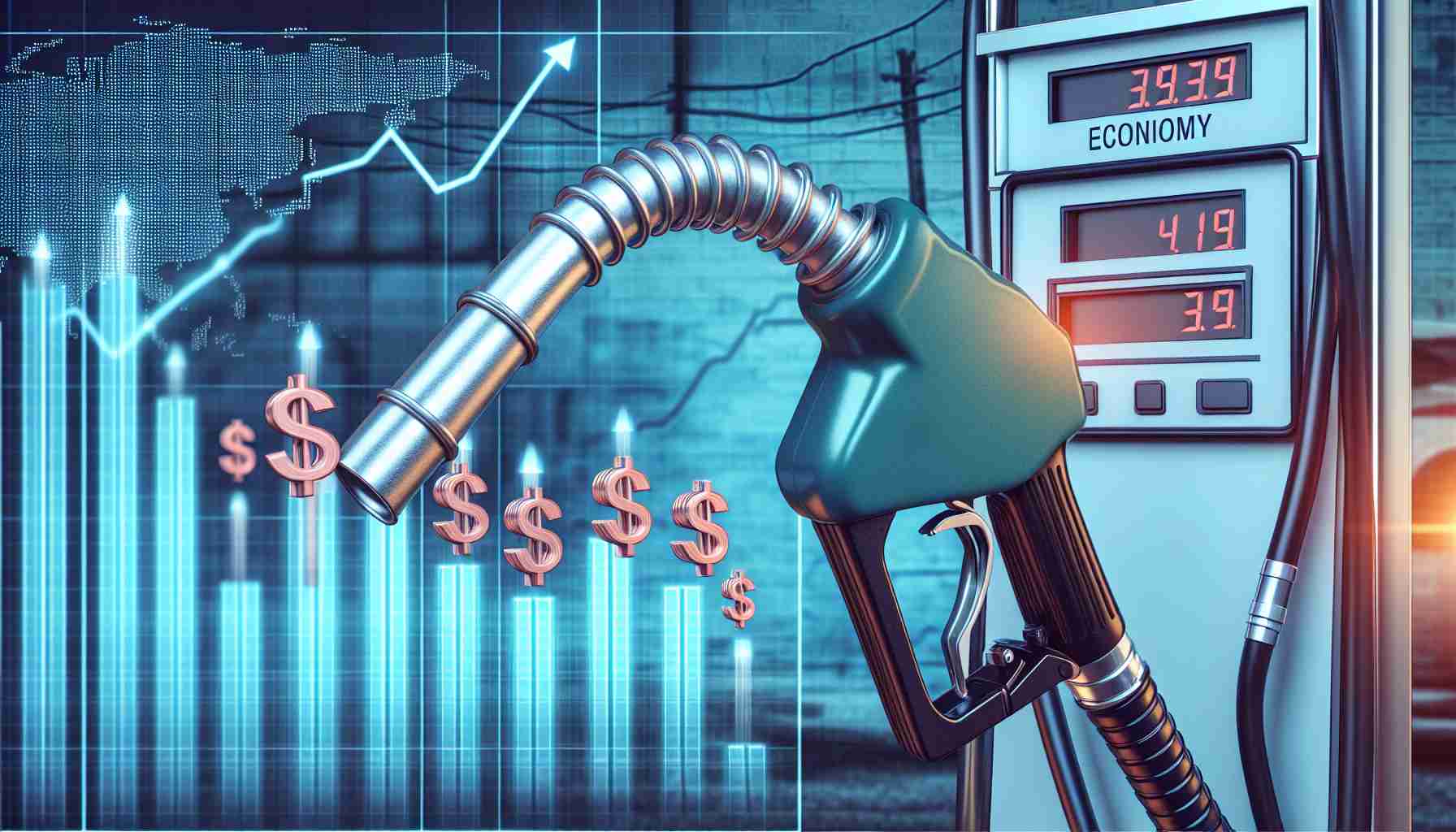 A detailed and lifelike picture in high definition representing the recent decline in fuel costs. The image should symbolize relief from inflation pressures. Perhaps, it could be a lowered gas pump nozzle with dropping numeric values, in the background an economy-related chart indicating the decrease in inflation rates.