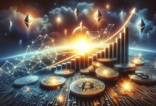 Create a detailed and realistic image illustrating the concept of emerging investment prospects in mid-cap cryptocurrencies. The design should clearly show the abstract concept of growth, potential, and prosperity coming to life. Imagine charts trending upward, coins sparkling as they increase in value, and the warm glow of a sunrise symbolizing newfound opportunities. The visualized mid-cap cryptocurrencies could be represented by distinct, non-branded coins on a graph, demonstrating their ascension.