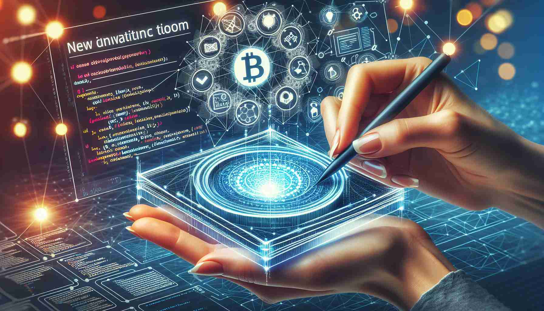 Create a highly detailed and realistic image of a new digital platform that displays innovative tools for developers. The design should be user-friendly, inviting, and foster an enhanced experience with blockchain technology. This should include visualizations of coding interfaces, graphs, and intricate network diagrams that symbolize blockchain connections.