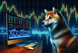 A high-definition, realistic image of a Shiba Inu dog, depicted in an environment that represents a sense of turbulence due to uncertain market conditions. Possibly the dog could be staring intently at a computer screen showing fluctuating stock market charts with cryptocurrency symbols, symbolizing its engagement with the unpredictable world of crypto transactions.