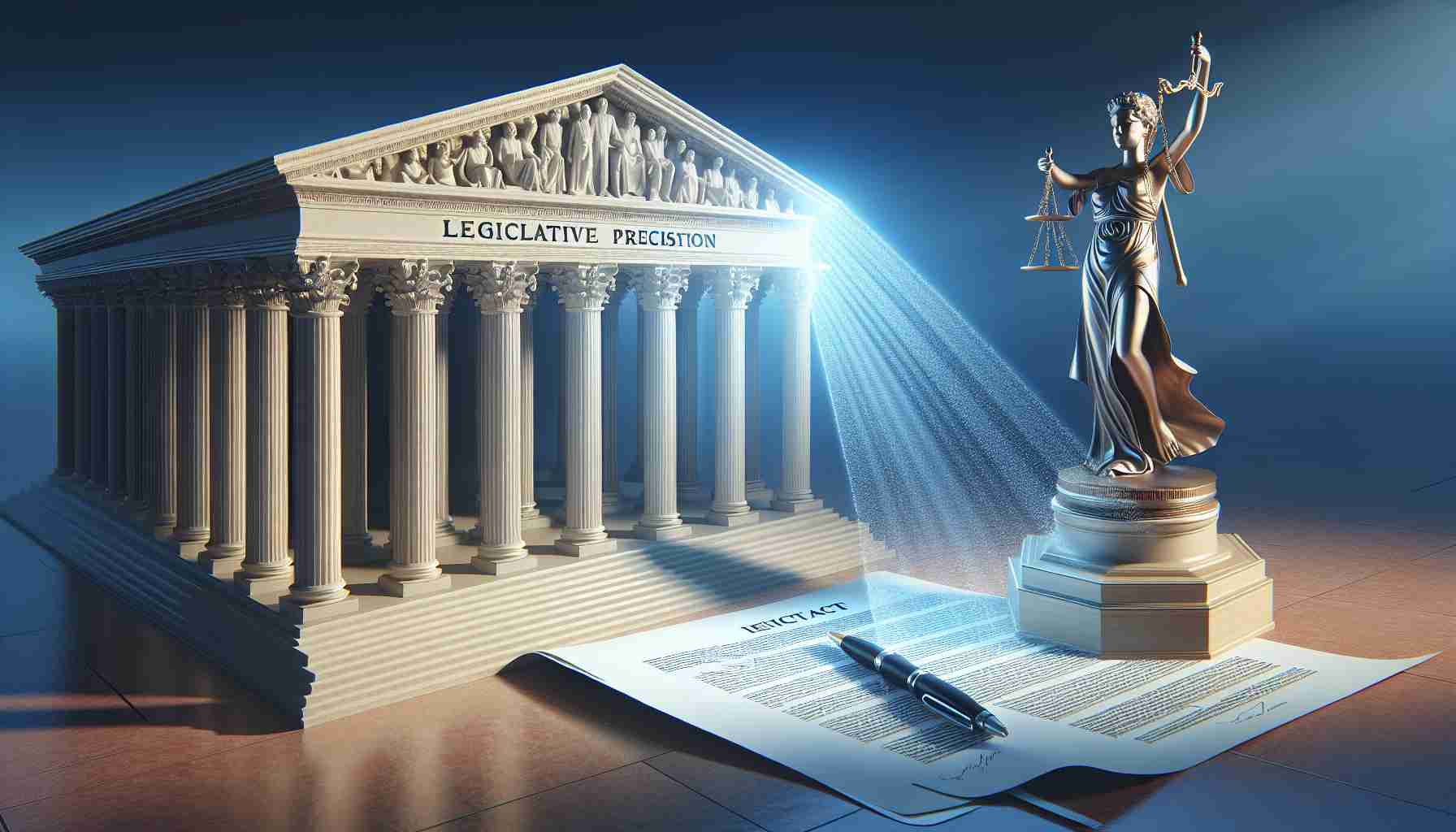 A high resolution image depicting the concept of a supreme court decision revitalizing legislative precision. The image should depict a majestic courthouse with grand pillars symbolizing the supreme court. Adjacent to this, show a meticulously crafted contract or bill representing the legislative precision. The perspective shows the courthouse casting a soft, leaping beam of light onto the bill, signifying its revitalization.