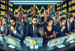 High definition image depicting a diverse group of Bitcoin investors. Display different reactions amongst them while they monitor changing cryptocurrency prices on their digital devices. Their facial expressions encapsulate determination and resolve, even as the prices fluctuate dramatically downwards. The background is a modern financial trading floor. Ensure the image emphasizes realism.