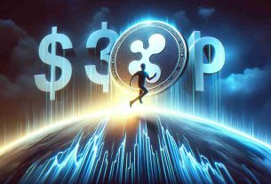 Create a dynamic and detailed image symbolizing the prediction of a significant rise in the value of the cryptocurrency known as XRP. The image should portray the currency's emblem poised for a defining leap, with a figure of $30 prominently displayed to signify the predicted surge in value. The image should be rendered with high-definition quality for a realistic appearance.