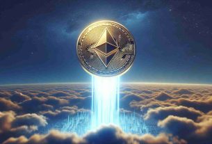 A high-resolution, hyper-realistic visual representation of the cryptocurrency Ethereum metaphorically soaring high against a sky backdrop, with the potential to reach a valuation of $154,000 as conceptualized by a financial market professional.