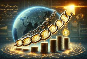 Create a realistic high-definition image allegorically symbolising the rise of blockchain technology and stablecoins. Show a large, robust chain, each link glowing with a radiant digital shine, climbing skywards, representing blockchain. Further, illustrate traditional coins gradually morphing into shining, stable digital coins, symbolising stablecoins. This evolution is happening on a turning globe, which represents the global finance network. Cryptic scripts and codes, representing the complex algorithms of cryptocurrencies, are visible in the background. Make sure these symbols comprehensively represent the revolution in global trade finance instigated by blockchain and stablecoins.