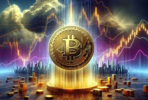 Generate a realistic high definition image illustrating the concept of Bitcoin's resilience amid economic data release. This could involve a strong, shining coin with Bitcoin's symbol, standing tall and unscathed amidst a storm of falling graphs and data points representing economic data. Let's add some contrast to the background. The forefront should be brightly lit, emphasizing the Bitcoin coin, while the plummeting graphs and data are in various revealing shades of darker colors.