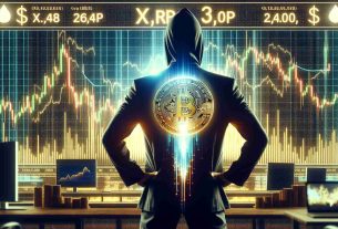 A highly detailed and realistic image representing a massive market transaction. Depict an anonymous individual, back turned to us, in front of a large, glowing screen that showcases a cryptocurrency market downturn. Their confident demeanor suggests control and dominance, as symbolized by an overlay of glowing charts and numbers that indicate a significant purchase of XRP cryptocurrency amidst the market adversity.