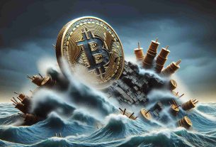 Generate a high-definition, realistic image of a physical representation of Bitcoin, shown as sturdy and unmovable even amidst an imagined scenario suggestive of a turbulent financial market. The turbulent market could be metaphorically represented as a stormy ocean or shaky ground. The Bitcoin should remain untouched, emphasizing its resilience and stability.