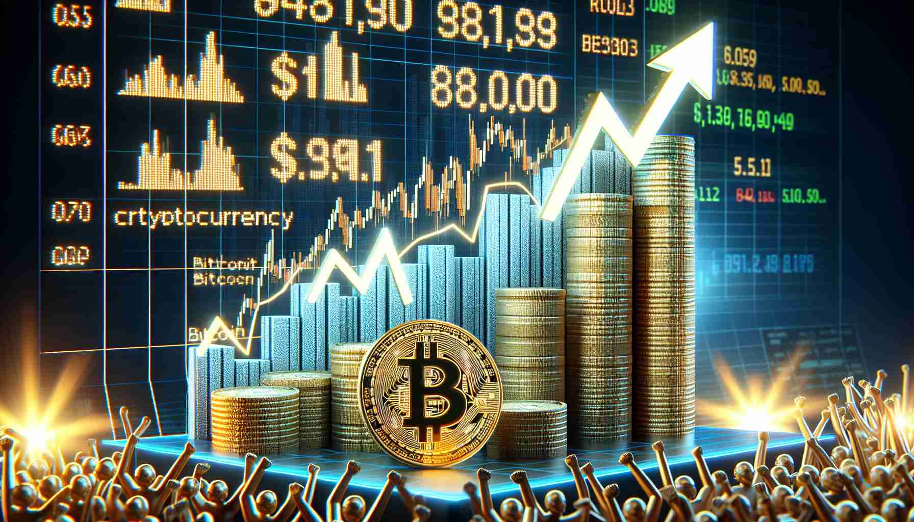 A high-definition, realistic image showing a digital representation of the resurgence of Bitcoin which metaphorically fuels a rally or upsurge in the value of cryptocurrency mining stocks. The stocks are represented by physical items (maybe items commonly associated with stock exchanges like growing upward graphs, pixel art stock market tickers displaying gains, etc) and the Bitcoin symbol is literal but made tangible. There could be a cheering crowd in the backdrop, signifying the 'rally'.