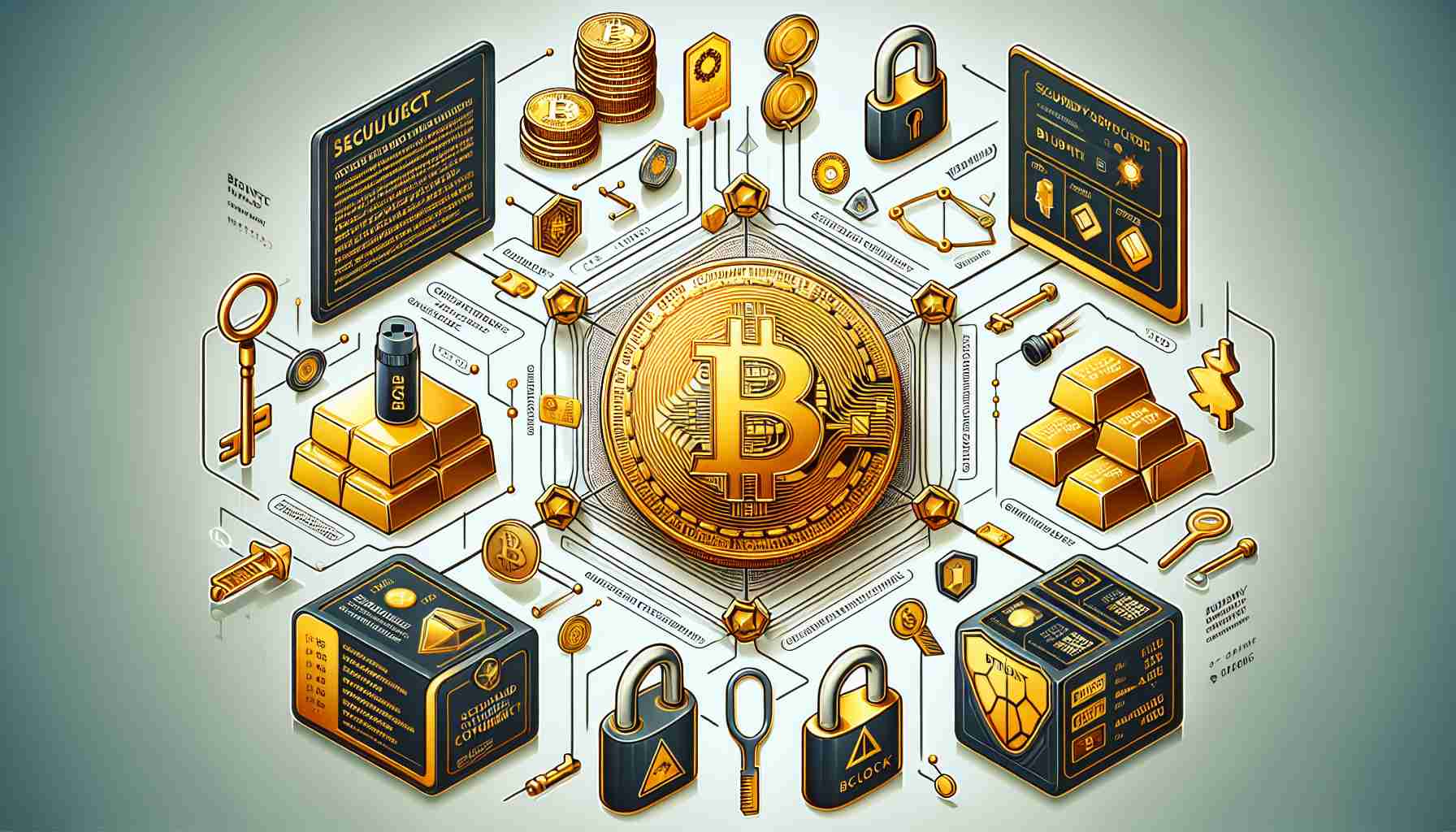 An accurately detailed, high-resolution illustration depicting the concept of 'Alloy', an innovative gold-backed cryptocurrency. Highlight its characteristics such as secured digital code, Bitcoin-like structure, and its secure linkage with physical gold, represented symbolically. Avoid logos or specific brand iconography, instead focus on general symbolic representations that could be associated with any anonymous cryptocurrency.