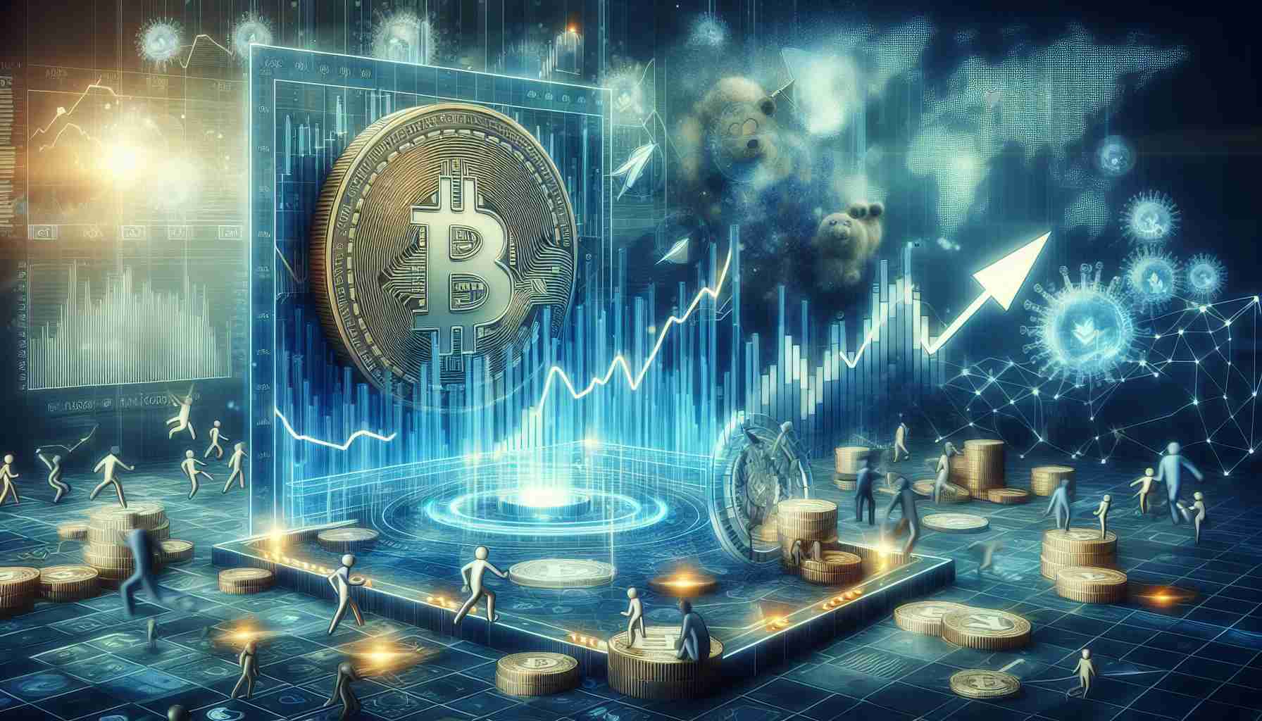 Create a realistic, high-definition digital representation of the price of a generic cryptocurrency approaching a key liquidity level amidst a backdrop of falling interest. The image should visualize this scenario with appropriate metrics, diagrams, and charts.