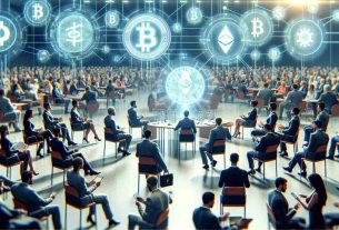 Realistic high-definition image of a significant political event where digital currency is a pivotal subject of discussion. It is rife with anticipation and excitement, the air pulsating with activity and heated conversations on how cryptocurrency is influencing politics. Notably prominent are digitized representations of various currencies such as Bitcoin and Ethereum, taking center stage. People of various professions, genders, and descents can be seen engaging in substantive dialogues about the future of politics and finance.