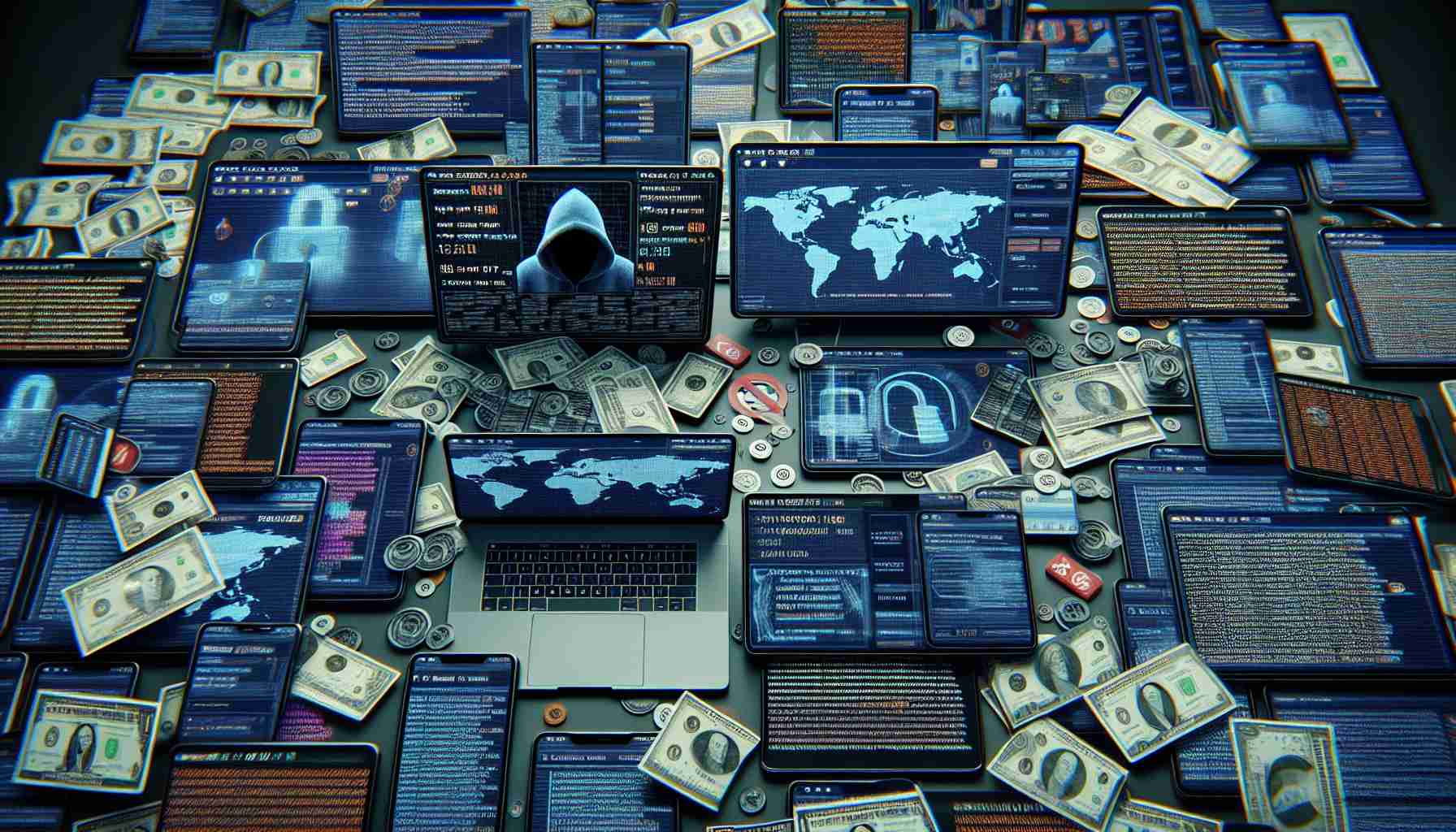 A realistic high definition image of hacked online platforms attributed to a notable celebrity in an elaborate crypto fraud scenario. The platforms are littered with covert cyber attack insignias and strange binary codes, indicating an intense crypto fraud event. There are several opened tabs revealing trading platforms, encrypted emails and numerous attempts at retrieval. Please do not show the celebrity's face or mention their identity in the image.